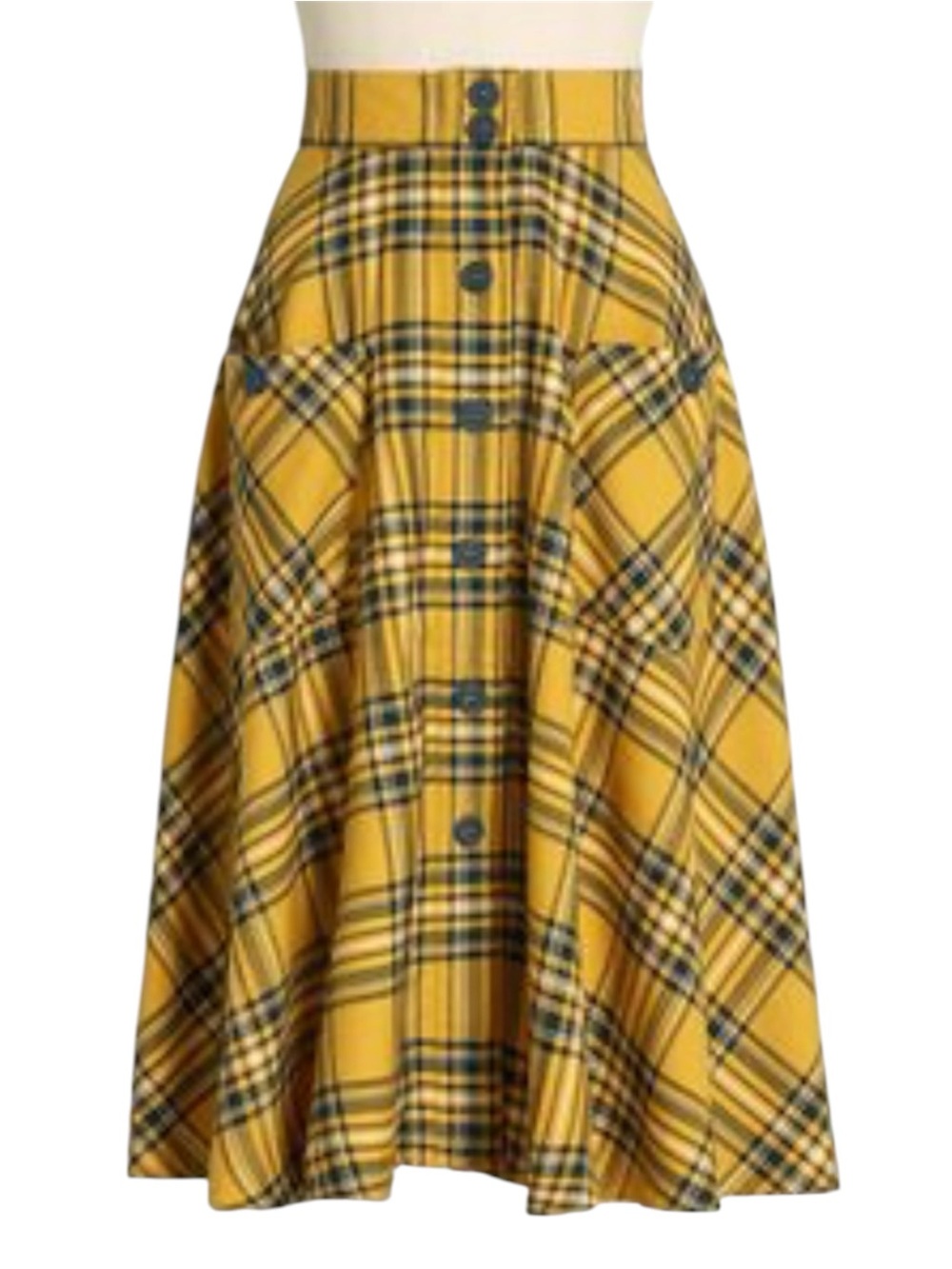 Hell Bunny Wither Plaid Midi Skirt SZ UK 14, US 10 Mustard Yellow Retro Academia